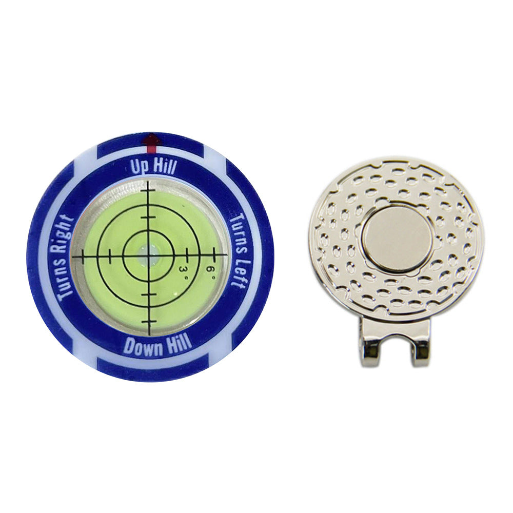 Slope Reader Hat Clip Ball Marker, blue shell with green level and magnetic hat clip