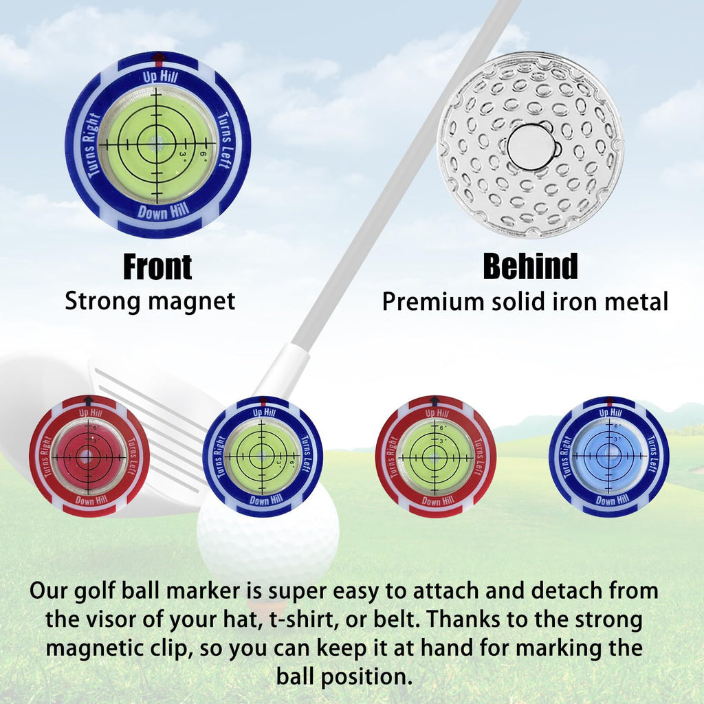 Slope Reader Hat Clip Ball Marker front and back, showing the strong magnet and metal hat clip