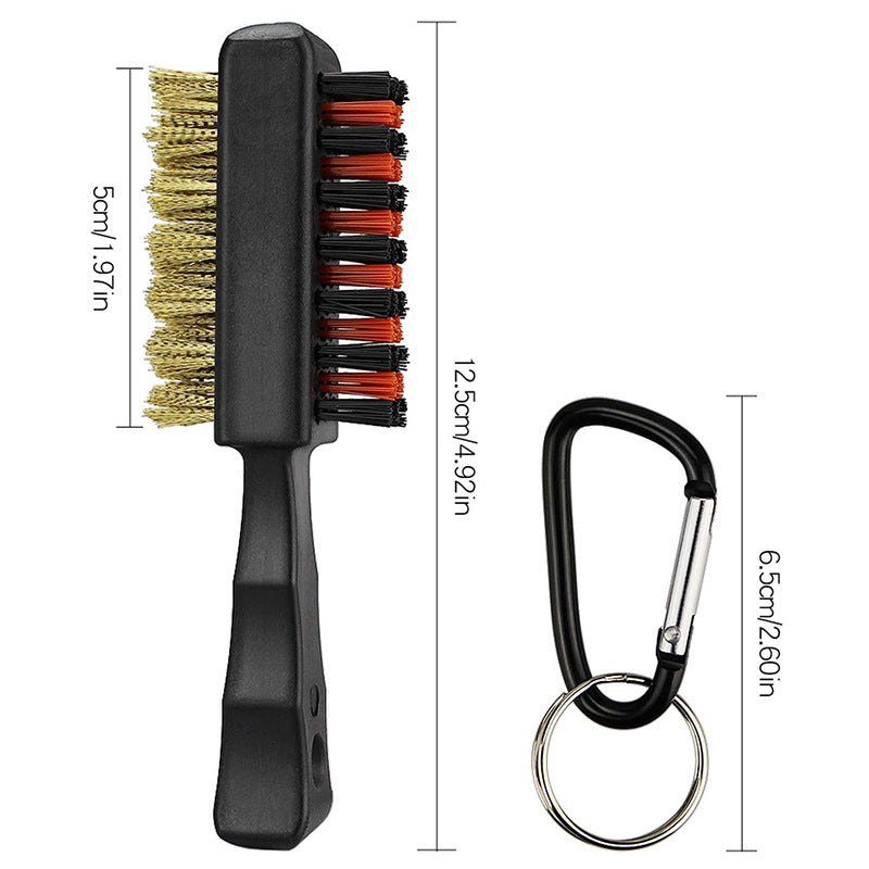 Golf Club Groove Brush with size dimensions and carabiner clip