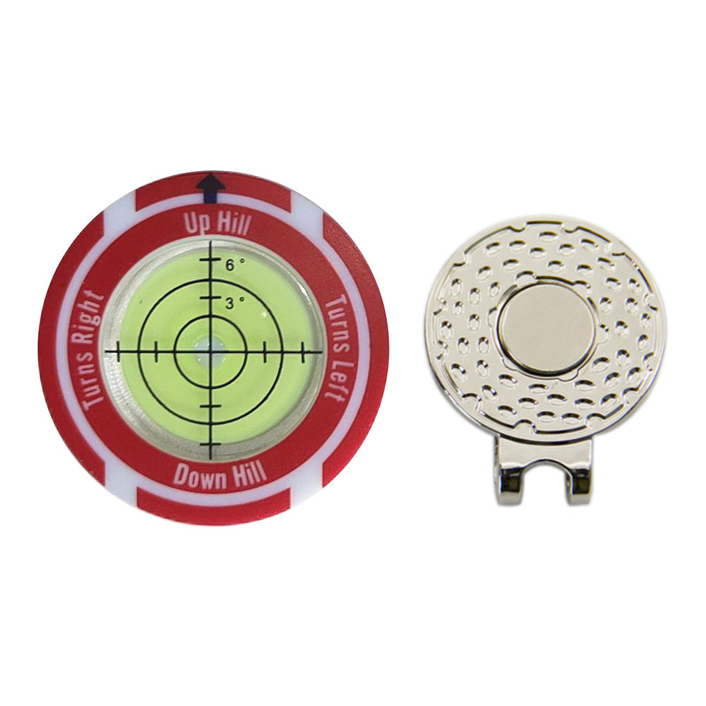 Slope Reader Hat Clip Ball Marker, red shell with green level and magnetic hat clip