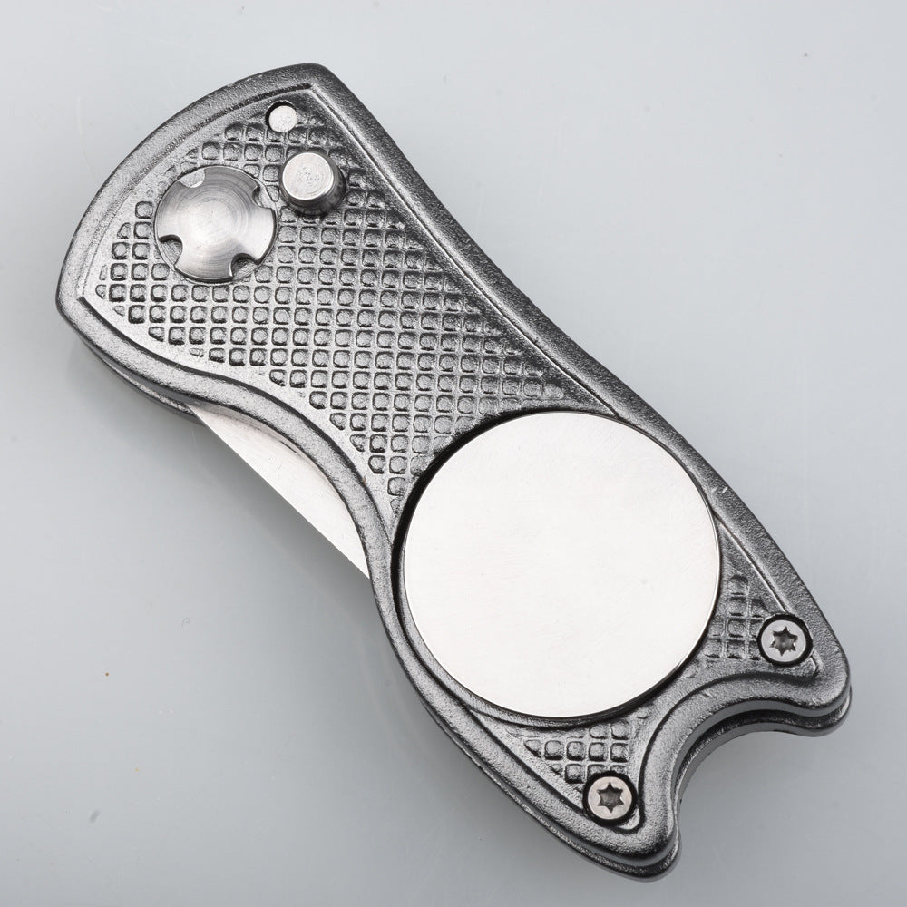 Divot Repair Tool with Ball Marker in grey, aluminum handle with magnetic ball marker