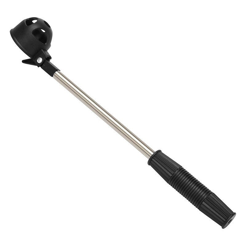 Pocket Golf Ball Retriever with black ball cup, stainless-steel telescoping shaft and black grip