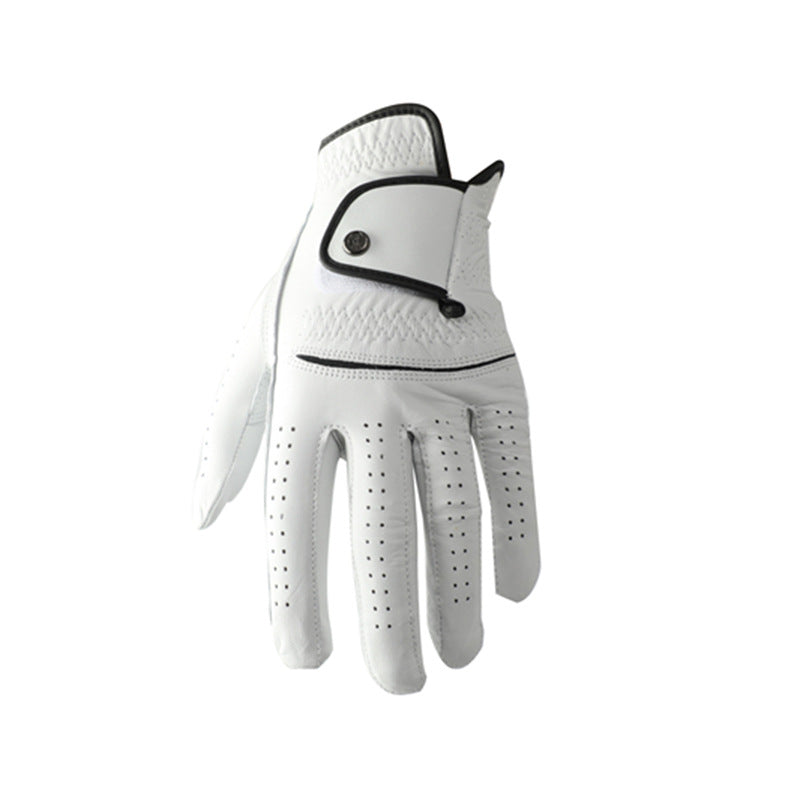 Men's Breathable Golf Glove in white with black trim, back of hand