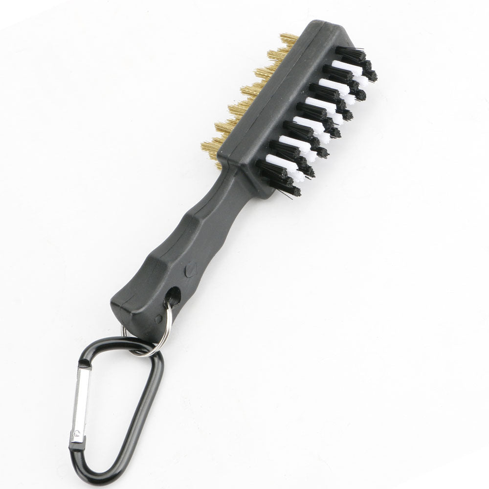 Golf Club Groove Brush in black with black and white nylon bristles and carabiner clip