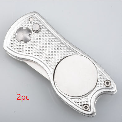 Divot Repair Tool with Ball Marker, silver 2-pack, aluminum handle with magnetic ball marker