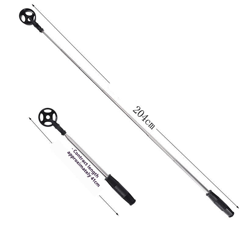 Pocket Golf Ball Retriever fully extended next to the collapsed retriever, with length marked