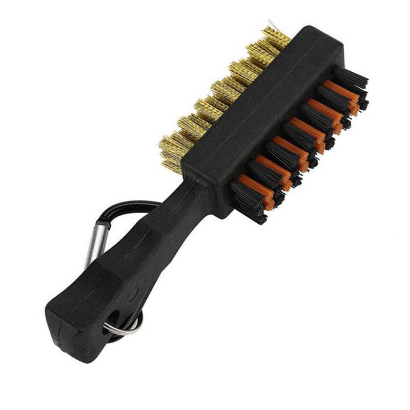 Golf Club Groove Brush, brass wire bristle side with carabiner clip
