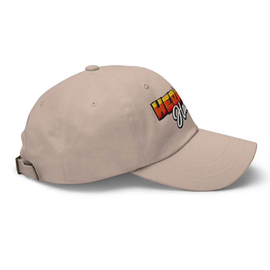 Herman Dad Hat in Stone, low-profile golf cap with embroidered Herman Hackit wordmark, right side view