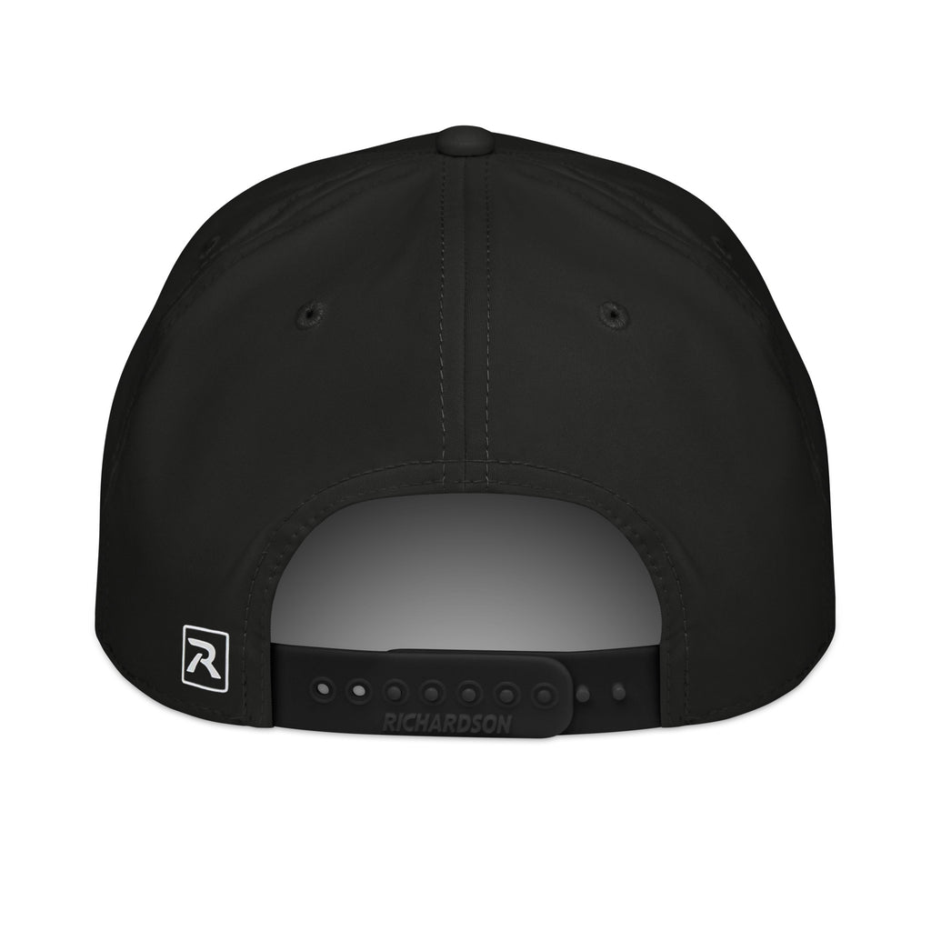 Out of the Weeds Rope Hat in Black with white rope and embroidered Herman Hackit wordmark, back view