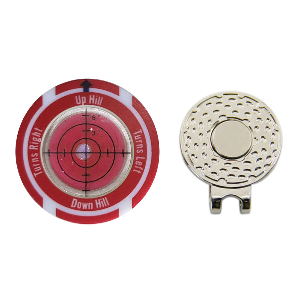 Slope Reader Hat Clip Ball Marker, red shell with red level and magnetic hat clip