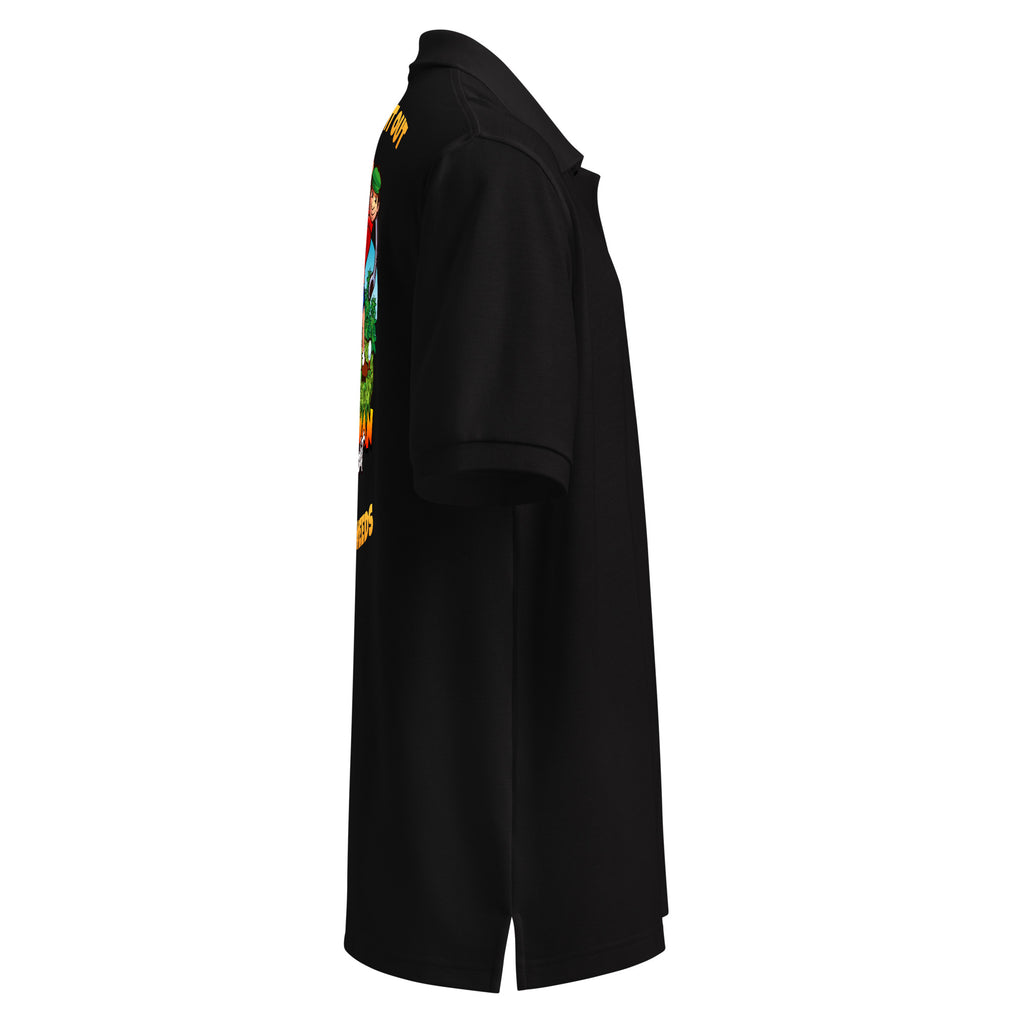 Out of the Weeds Back-Hit Polo in black, right side view